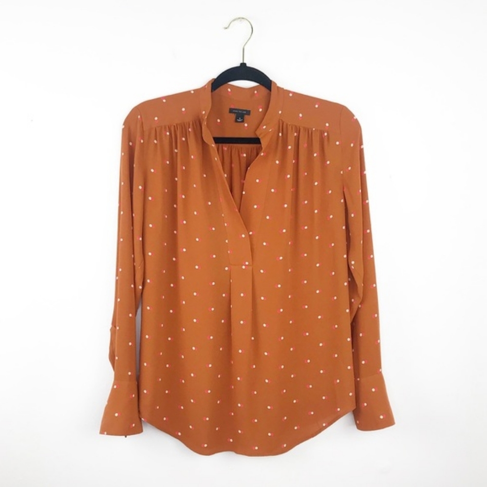 Ann Taylor Rust Orange Polka Dot Blouse
